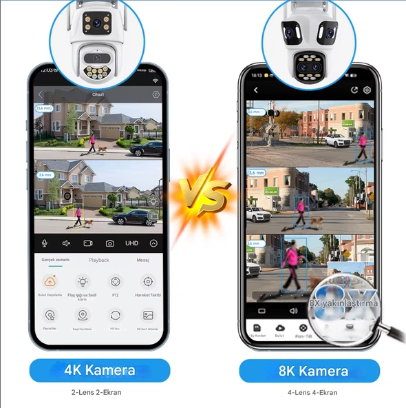 6K PTZ Wifi IP Kamera 4 Lens AI İnsan Algılama  WIFI Çift Ekran CCTV Güvenlik Koruma - 6