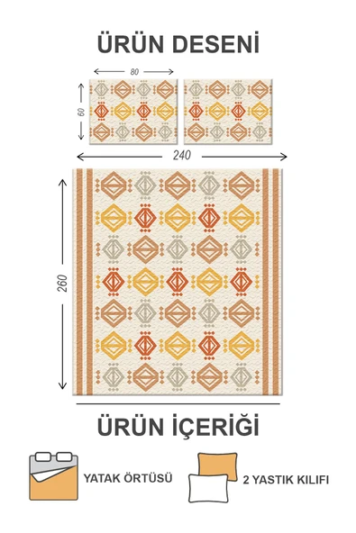 Kapitoneli Pamuk Dolgulu Kadife Kumaş Modern Desenli Premium Kalite Yatak Örtüsü Seti RENKLİ 240 X 260 - 2