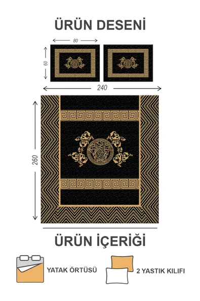Kapitoneli Pamuk Dolgulu Kadife Kumaş Modern Desenli Premium Kalite Yatak Örtüsü Seti RENKLİ 240 X 260 - 2