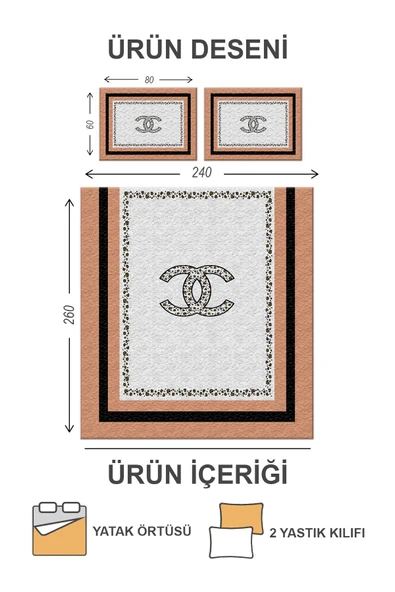 Kapitoneli Pamuk Dolgulu Kadife Kumaş Minimal Desenli Premium Kalite Çift Kişilik Yatak Örtüsü Seti RENKLİ 240 X 260 - 2