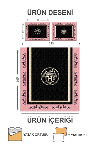 Kapitoneli Pamuk Dolgulu Kadife Kumaş Modern Desenli Premium Kalite Yatak Örtüsü Seti RENKLİ 240 X 260 - 2
