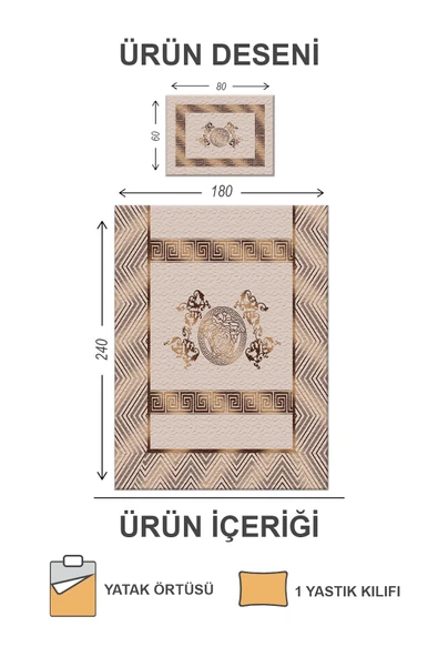 Kapitoneli Pamuk Dolgulu Kadife Kumaş Modern Desenli Premium Kalite Yatak Örtüsü Seti RENKLİ 180 X 240 - 2
