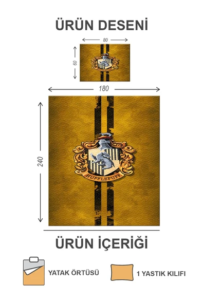 Kapitoneli Pamuk Dolgulu Kadife Kumaş HarryPotter Desenli Tek Kişilik Çocuk Genç Yatak Örtüsü Seti RENKLİ 180 X 240 - 2