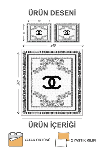 Kapitoneli Pamuk Dolgulu Kadife Kumaş Modern Desenli Premium Kalite Yatak Örtüsü Seti RENKLİ 240 X 260 - 2