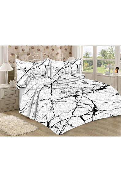 Kapitoneli Pamuk Dolgulu Kadife Kumaş Modern Desenli Premium Kalite Yatak Örtüsü Seti RENKLİ 240 X 260