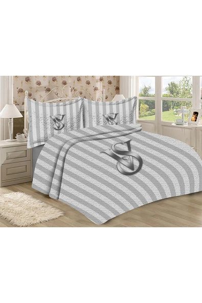 Kapitoneli Pamuk Dolgulu Kadife Kumaş Modern Desenli Premium Kalite Yatak Örtüsü Seti RENKLİ 240 X 260