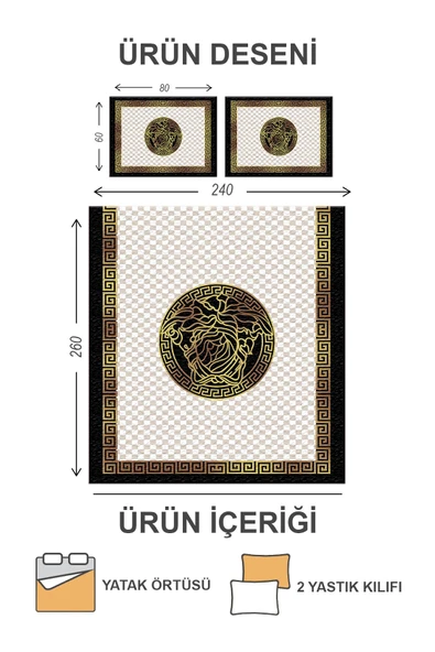 Kapitoneli Pamuk Dolgulu Kadife Kumaş Modern Desenli Premium Kalite Yatak Örtüsü Seti RENKLİ 240 X 260 - 2