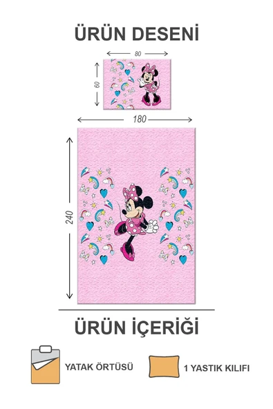 Pamuk Dolgulu Kadife Kumaş Mickey Mouse Desenli Tek Kişilik Çocuk Kapitone Yatak Örtüsü RENKLİ 180 X 240 - 2