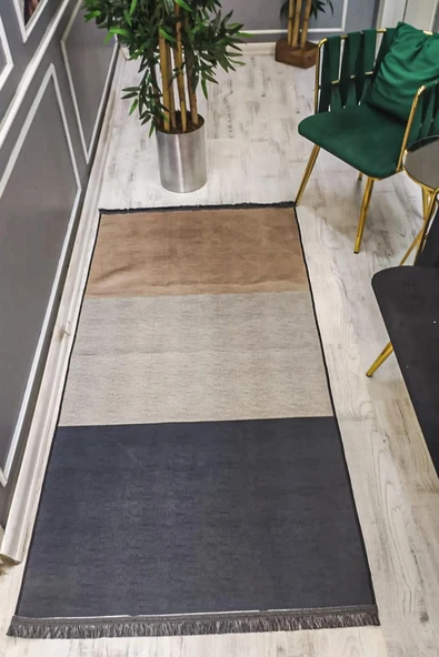 Kaymaz Taban Yıkanabilir Gri Kahve Vintage Desen Halı kahverengi bej 120 X 180