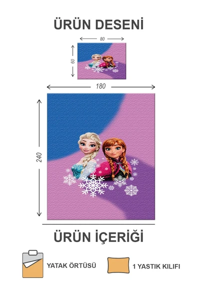 Kapitoneli Pamuk Dolgulu Kadife Kumaş Elsa Frozen Desenli Tek Kişilik Çocuk Genç Yatak Örtüsü Seti RENKLİ 180 X 240 - 2