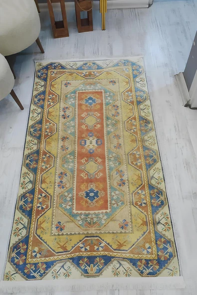 Kaymaz Taban Yıkanabilir Vintage Kilim Desen Halı RENKLİ 160 X 230
