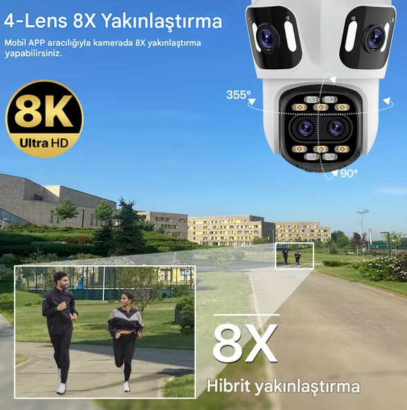 6K PTZ Wifi IP Kamera 4 Lens AI İnsan Algılama  WIFI Çift Ekran CCTV Güvenlik Koruma - 3