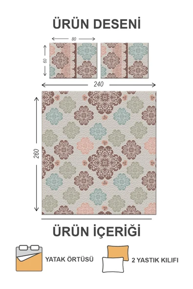 Kapitoneli Pamuk Dolgulu Kadife Kumaş Modern Desenli Premium Kalite Yatak Örtüsü Seti RENKLİ 240 X 260 - 2