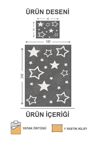 Kapitoneli Pamuk Dolgulu Kadife Kumaş Yıldız Desenli Tek Kişilik Çocuk Genç Yatak Örtüsü Seti RENKLİ 180 X 240 - 2