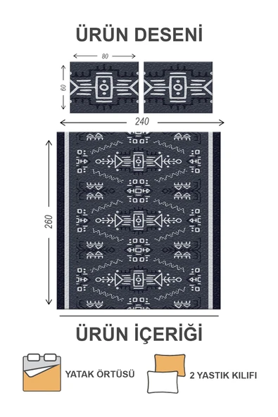 Kapitoneli Pamuk Dolgulu Kadife Kumaş Modern Desenli Premium Kalite Yatak Örtüsü Seti RENKLİ 240 X 260 - 2