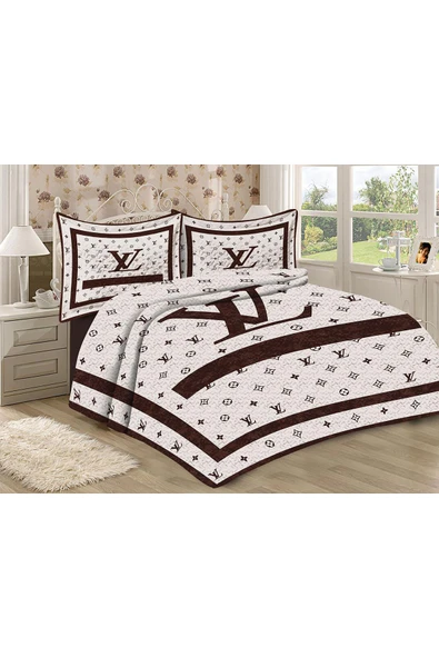 Kapitoneli Pamuk Dolgulu Kadife Kumaş Modern Desenli Premium Kalite Yatak Örtüsü Seti RENKLİ 240 X 260