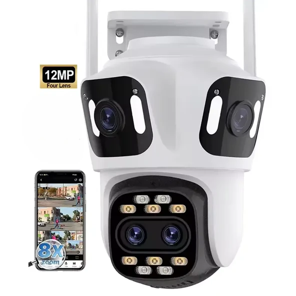 6K PTZ Wifi IP Kamera 4 Lens AI İnsan Algılama  WIFI Çift Ekran CCTV Güvenlik Koruma