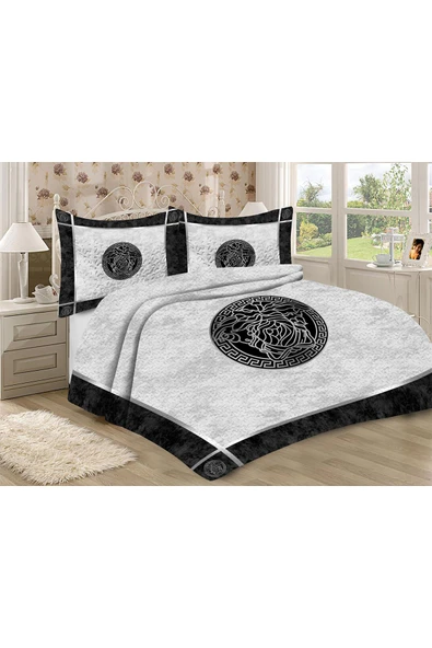 Kapitoneli Pamuk Dolgulu Kadife Kumaş Modern Desenli Premium Kalite Yatak Örtüsü Seti RENKLİ 240 X 260