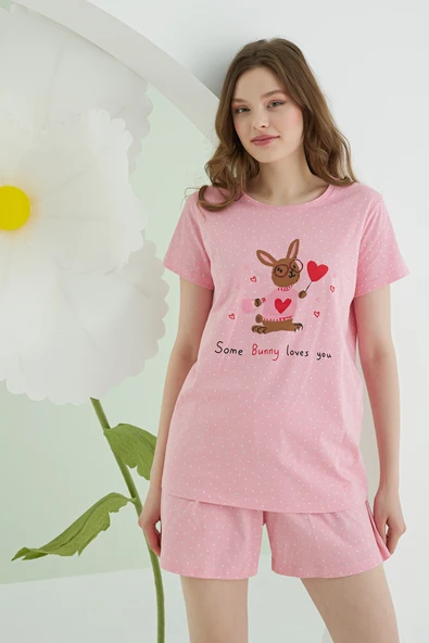 Pembe Bunny Şortlu Pijama Takımı