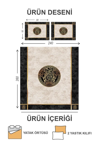 Pamuk Dolgulu Kadife Kumaş Modern Desenli Çift Kişilik Kapitone Yatak Örtüsü Seti Siyah 240 X 260 - 2