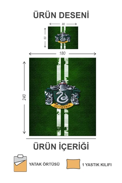 Kapitoneli Pamuk Dolgulu Kadife Kumaş HarryPotter Desenli Tek Kişilik Çocuk Genç Yatak Örtüsü Seti RENKLİ 180 X 240 - 2
