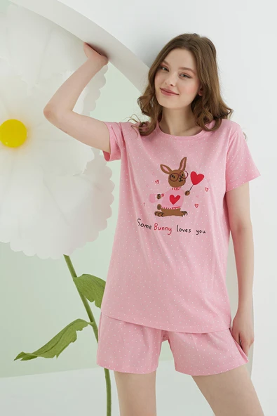Pembe Bunny Şortlu Pijama Takımı - 3