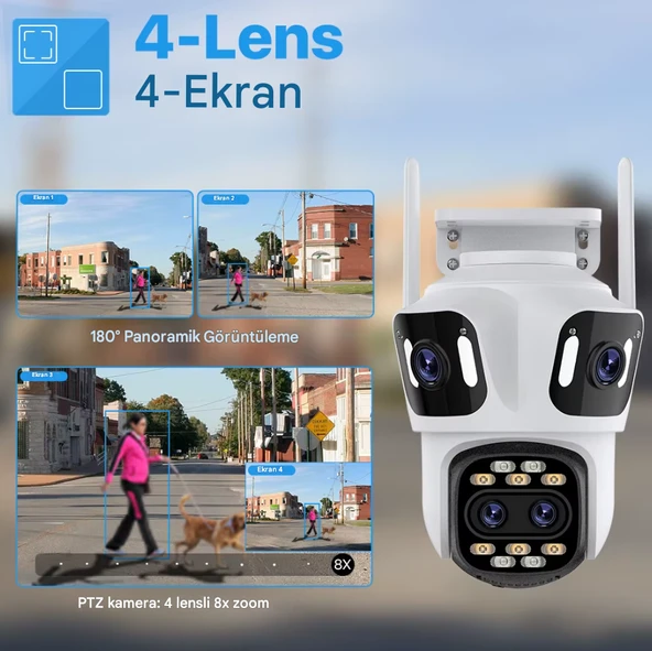 6K PTZ Wifi IP Kamera 4 Lens AI İnsan Algılama  WIFI Çift Ekran CCTV Güvenlik Koruma - 4