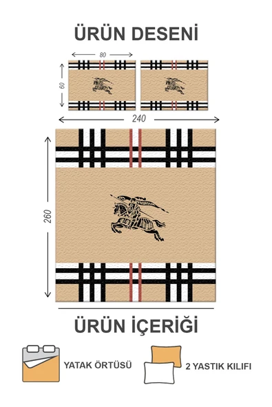 Kapitoneli Pamuk Dolgulu Kadife Kumaş Modern Desenli Premium Kalite Yatak Örtüsü Seti RENKLİ 240 X 260 - 2