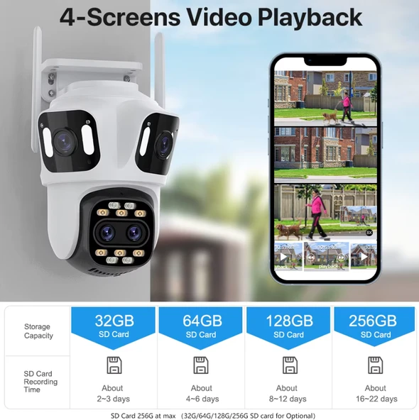 6K PTZ Wifi IP Kamera 4 Lens AI İnsan Algılama  WIFI Çift Ekran CCTV Güvenlik Koruma - 5