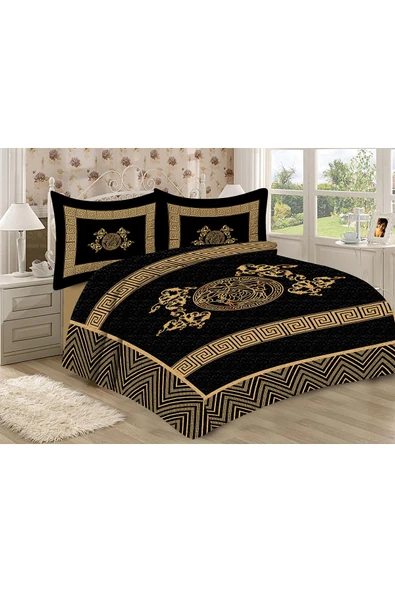 Kapitoneli Pamuk Dolgulu Kadife Kumaş Modern Desenli Premium Kalite Yatak Örtüsü Seti RENKLİ 240 X 260