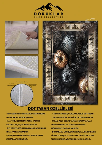 Kaymaz Taban Yıkanabilir Siyah Gold Bal Kabağı Desenli Vintage Halı Siyah-Gold 180 X 280 - 2