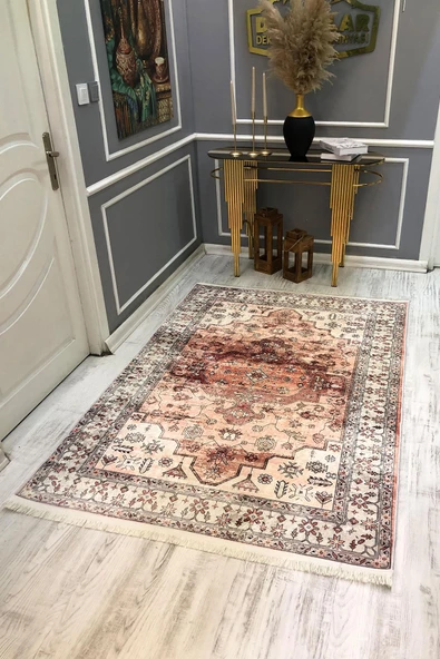 Kaymaz Taban Yıkanabilir Vintage Halı RENKLİ 100 X 300