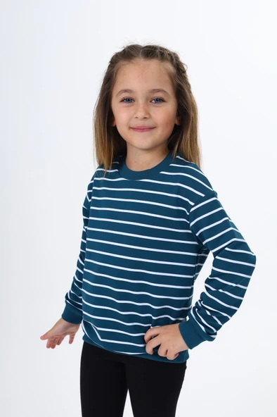 Toontoy Kız Çocuk Çizgili Sweatshirt