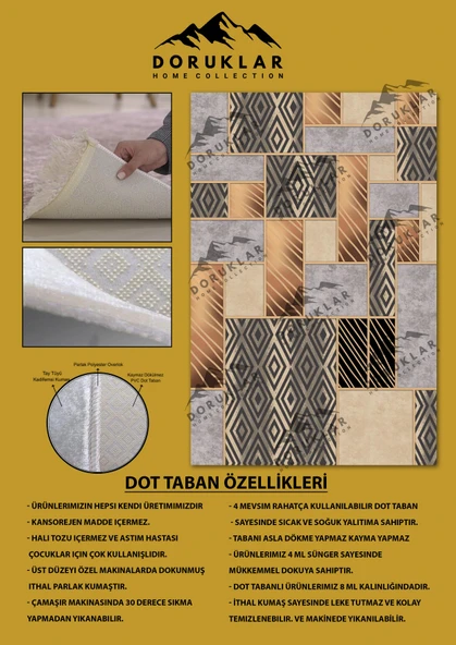Kaymaz Taban Yıkanabilir Geometrik Gold Detayi Vintage Desen Halı GOLD-GRİ 80 X 200 - 2