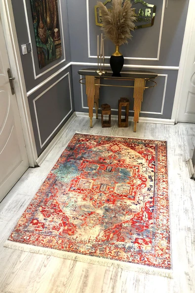 Kaymaz Taban Yıkanabilir Vintage Halı RENKLİ 80 X 200