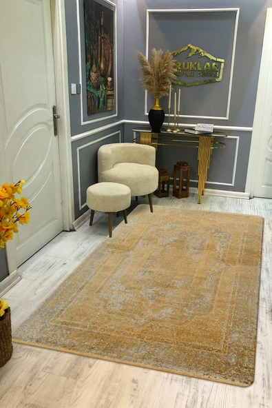 Kaymaz Tabanlı Yıkanabilir Leke Tutmaz Modern Klasik Desenli Salon Halısı Dot Taban Halı KLDH21 RENKLİ 200 X 300