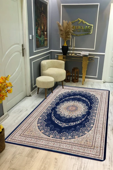 Kaymaz Tabanlı Yıkanabilir Leke Tutmaz Modern Klasik Desenli Salon Halısı Dot Taban Halı KLDH15 RENKLİ 80 X 200