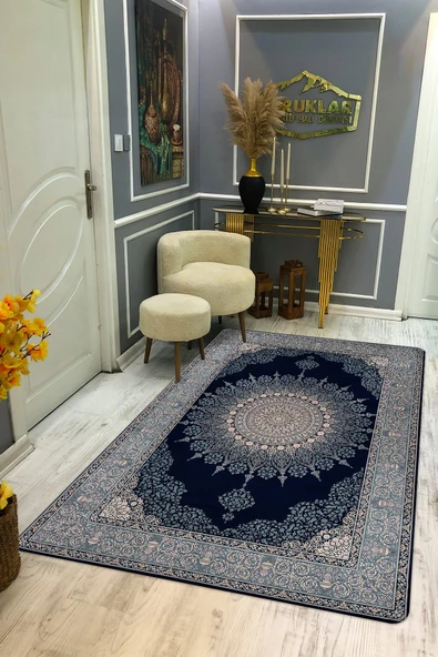 Kaymaz Tabanlı Yıkanabilir Leke Tutmaz Modern Klasik Desenli Salon Halısı Dot Taban Halı KLDH19 RENKLİ 100 X 200