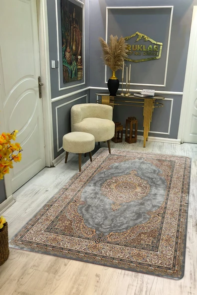 Kaymaz Tabanlı Yıkanabilir Leke Tutmaz Modern Klasik Desenli Salon Halısı Dot Taban Halı KLDH20 RENKLİ 120 X 180