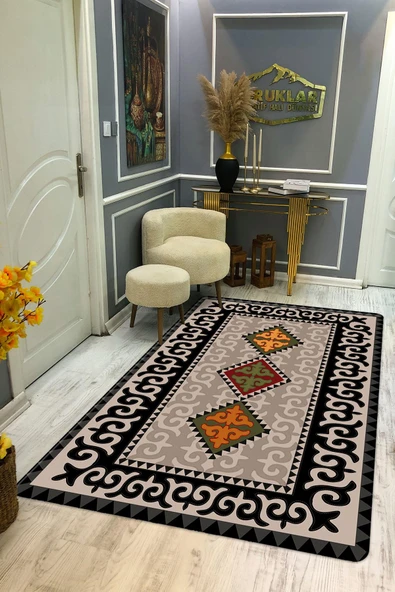 Kilim Desenli Kaymaz Tabanlı Yıkanabilir Leke Tutmaz Dot Taban Halı RENKLİ 180 X 280