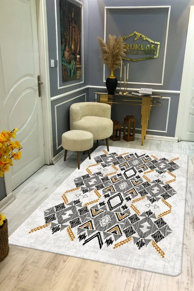 Kilim Desenli Kaymaz Tabanlı Yıkanabilir Leke Tutmaz Dot Taban Halı RENKLİ 100 X 300
