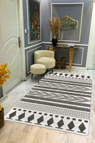 Kilim Desenli Kaymaz Tabanlı Yıkanabilir Leke Tutmaz Dot Taban Halı RENKLİ 140 X 200