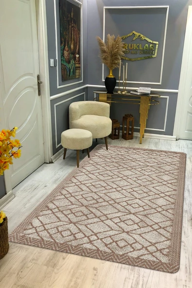 Kaymaz Tabanlı Yıkanabilir Leke Tutmaz Kilim Desenli Salon Halısı Dot Taban Halı KDH35 RENKLİ 200 X 300