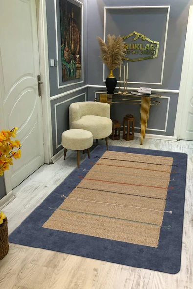 Kaymaz Tabanlı Yıkanabilir Leke Tutmaz Kilim Desenli Salon Halısı Dot Taban Halı KDH37 RENKLİ 120 X 180
