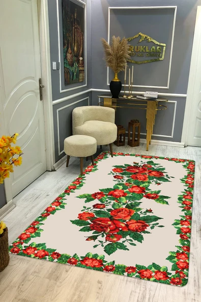 Kaymaz Tabanlı Yıkanabilir Leke Tutmaz Kilim Desenli Salon Halısı Dot Taban Halı KDH41 RENKLİ 200 X 300
