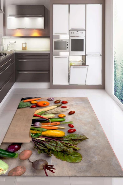 Kaymaz Taban Dijital Baskı Yıkanabilir Modern Desenli Mutfak Halısı RENKLİ 80 X 300