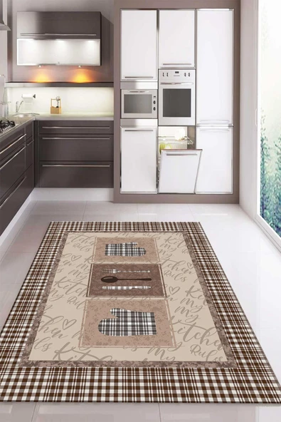 Kaymaz Taban Dijital Baskı Yıkanabilir Modern Desenli Mutfak Halısı RENKLİ 80 X 200