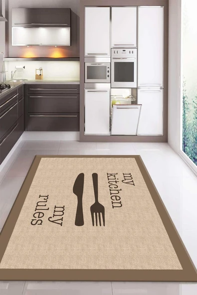Kaymaz Taban Dijital Baskı Yıkanabilir Modern Desenli Mutfak Halısı RENKLİ 100 X 300