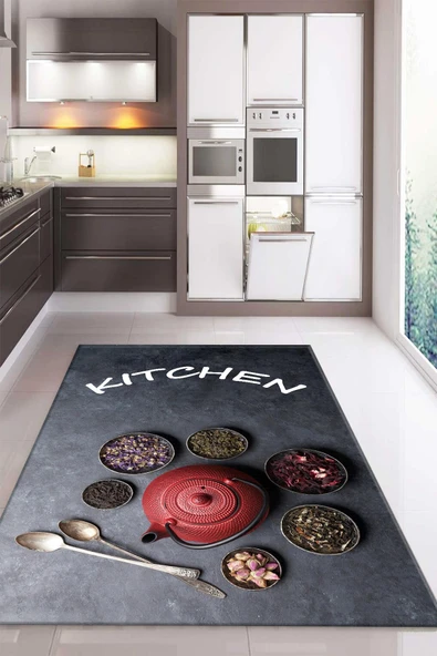 Kaymaz Taban Dijital Baskı Yıkanabilir Modern Desenli Mutfak Halısı RENKLİ 140 X 200