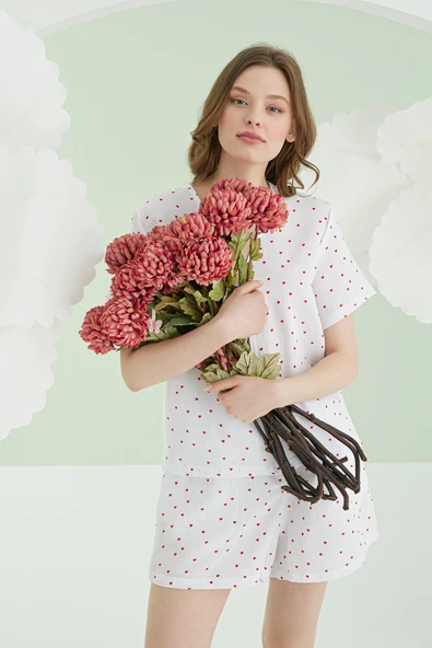 Ekru Kalpli Şortlu Önden Bağlamalı  Şort Takım - Resim 4